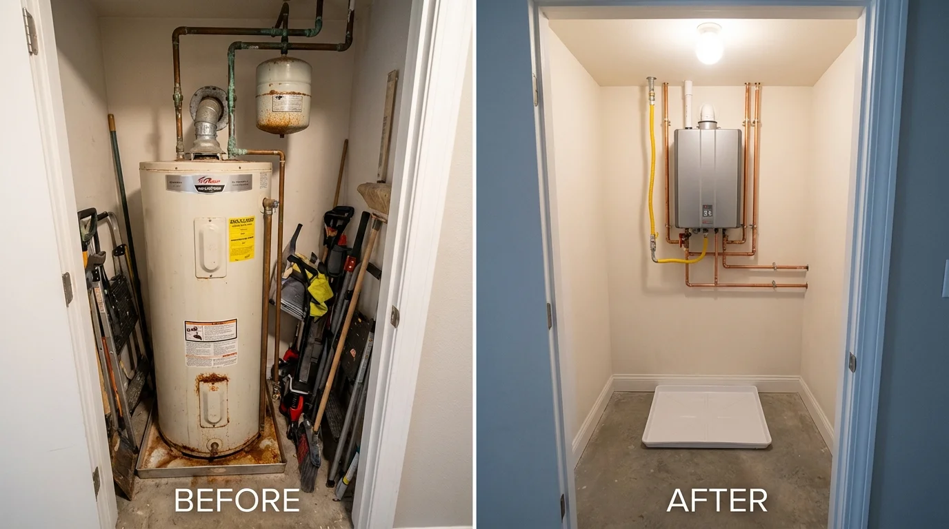 Tank water heater versus wall-mounted tankless unit comparison for Ankeny, IA homeowners