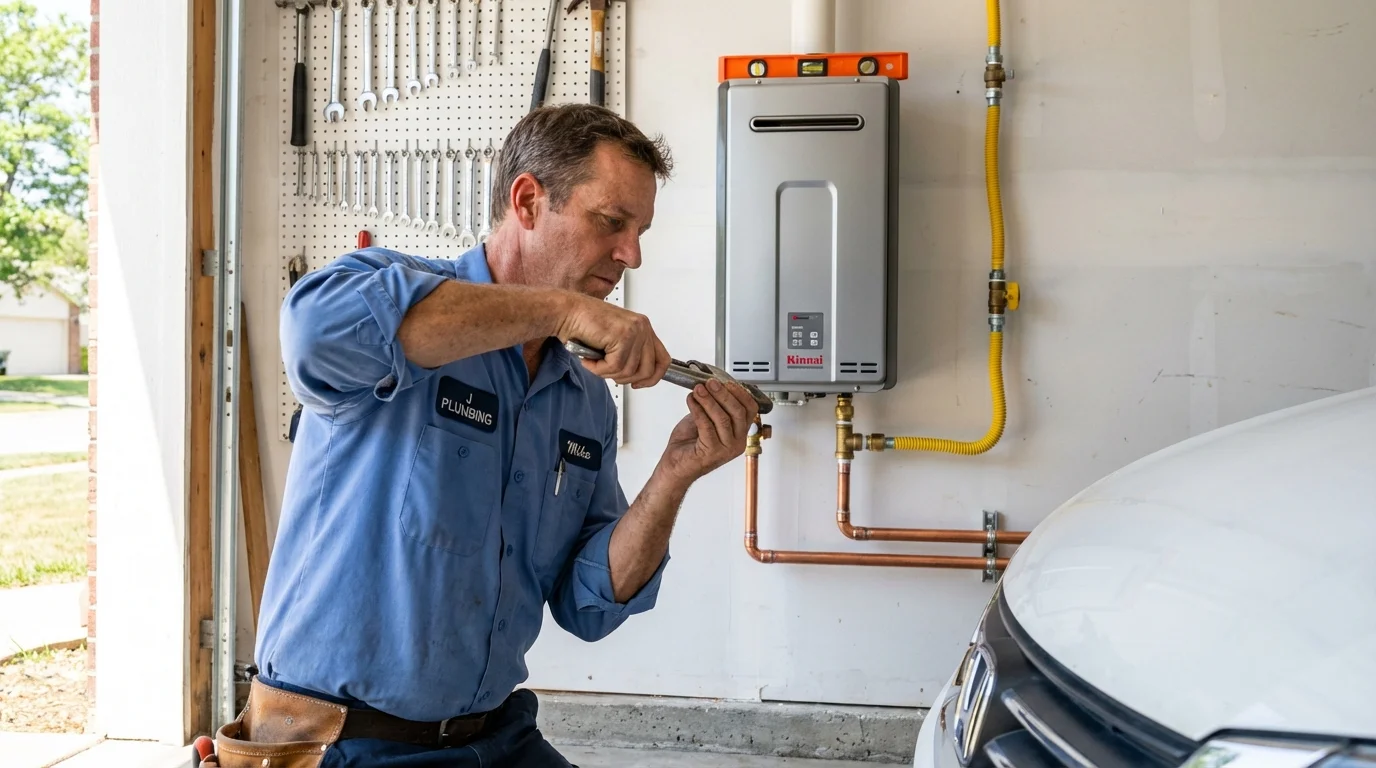 Tankless water heater installation by a Johns Plumbing LLC plumber in Ankeny
