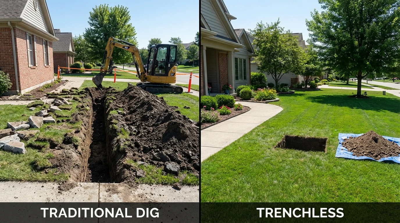 Trenchless sewer repair with minimal yard damage versus traditional excavation in Ankeny, IA